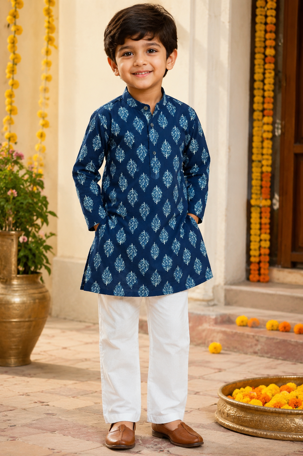 Navy Blue Cotton Kurta Pajama Set