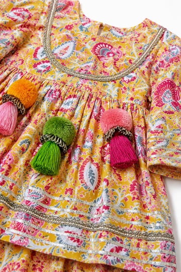 Yellow Floral Peplum Kurti & Sharara Set