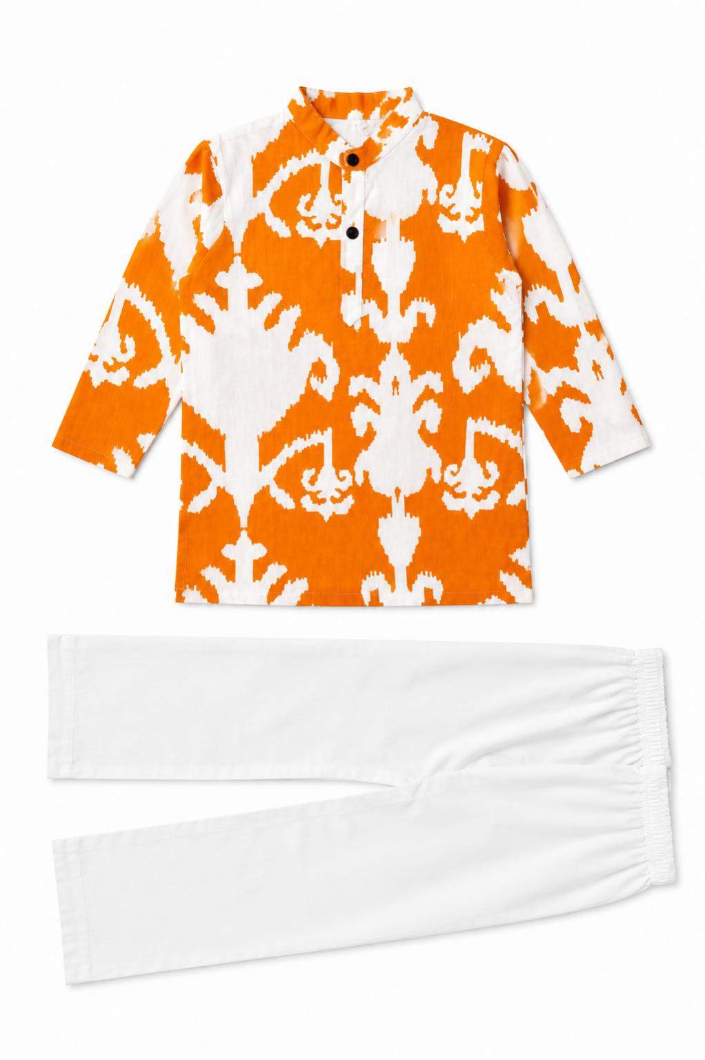 Orange & White Cotton Kurta Pajama Set