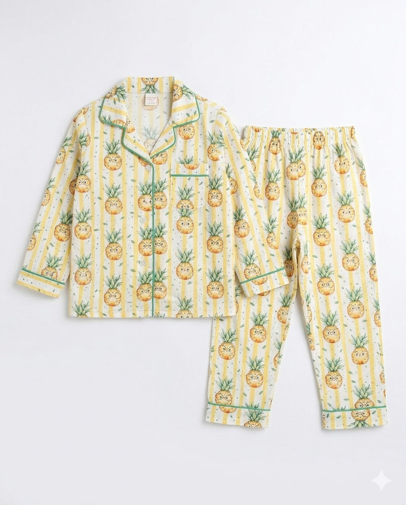 Sunny Pineapple Cotton Night Suit