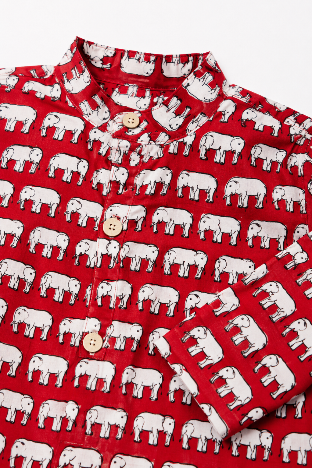 Red Elephant Print Cotton Kurta Pajama Set
