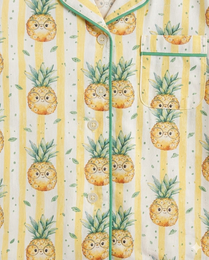 Sunny Pineapple Cotton Night Suit