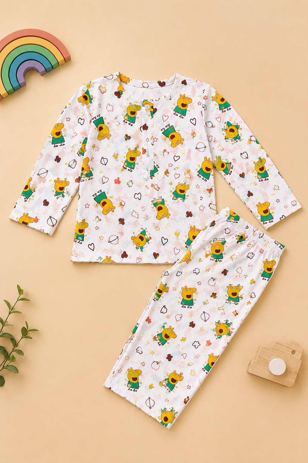 Cartoon Print Cotton Night Suit | Full Sleeve Top & Pyjama Set