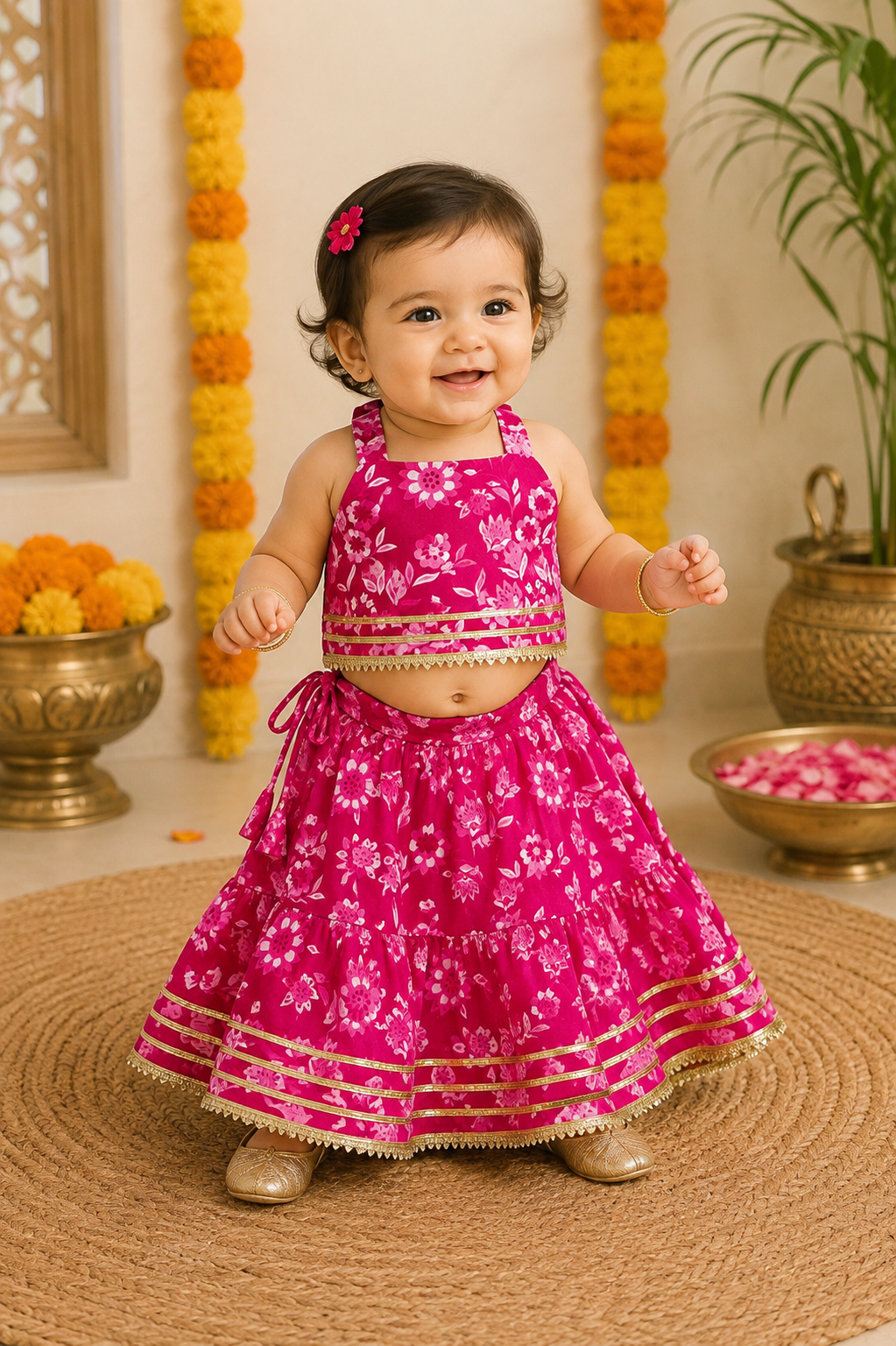 Pink Floral Lehenga Choli