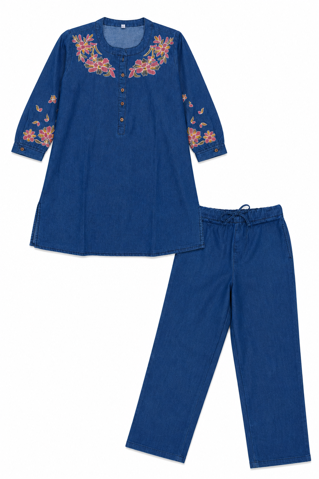 Blue Embroidered Denim Co-Ord Set