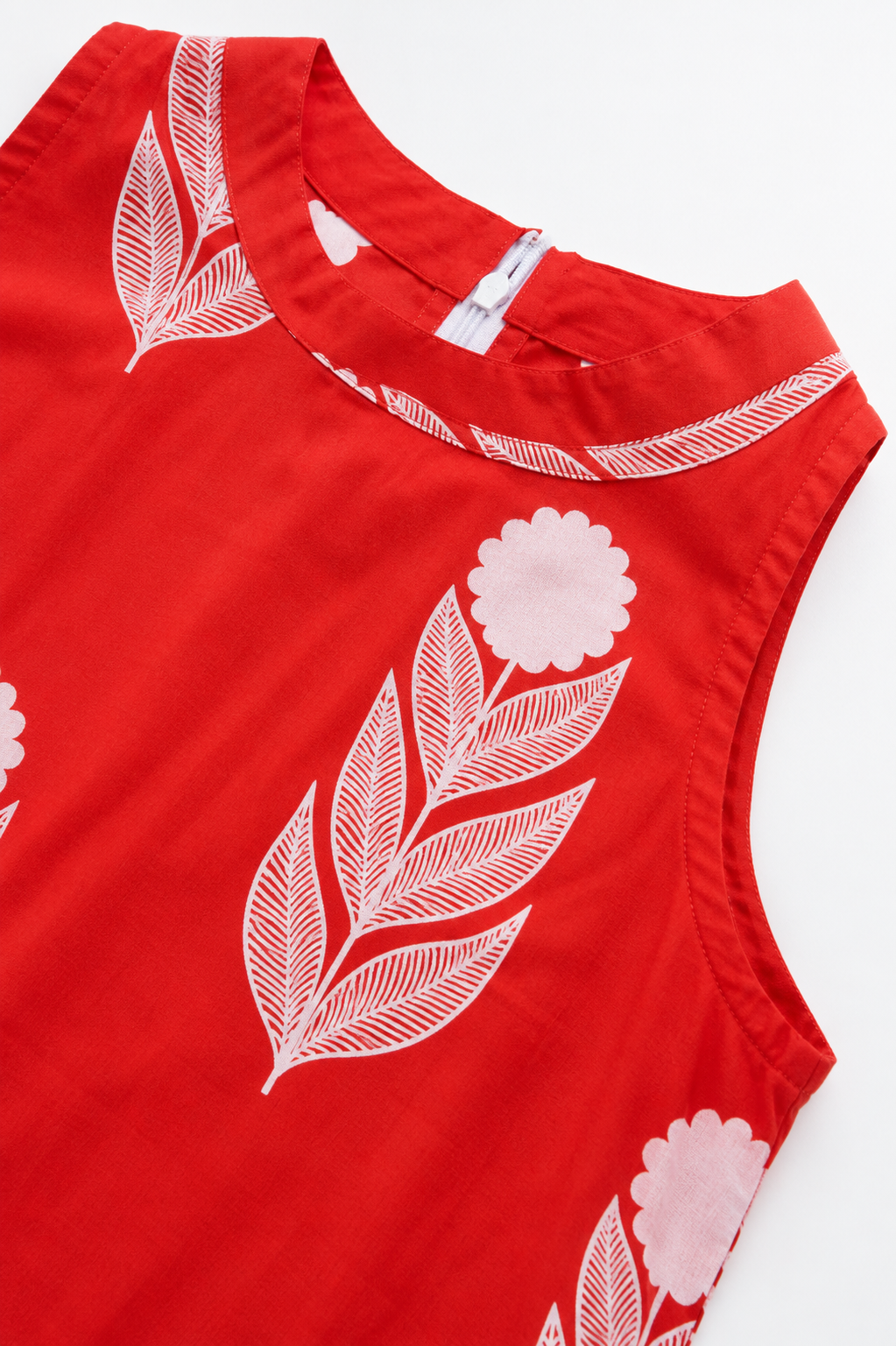 Orange Floral Printed Sleeveless Cotton Top