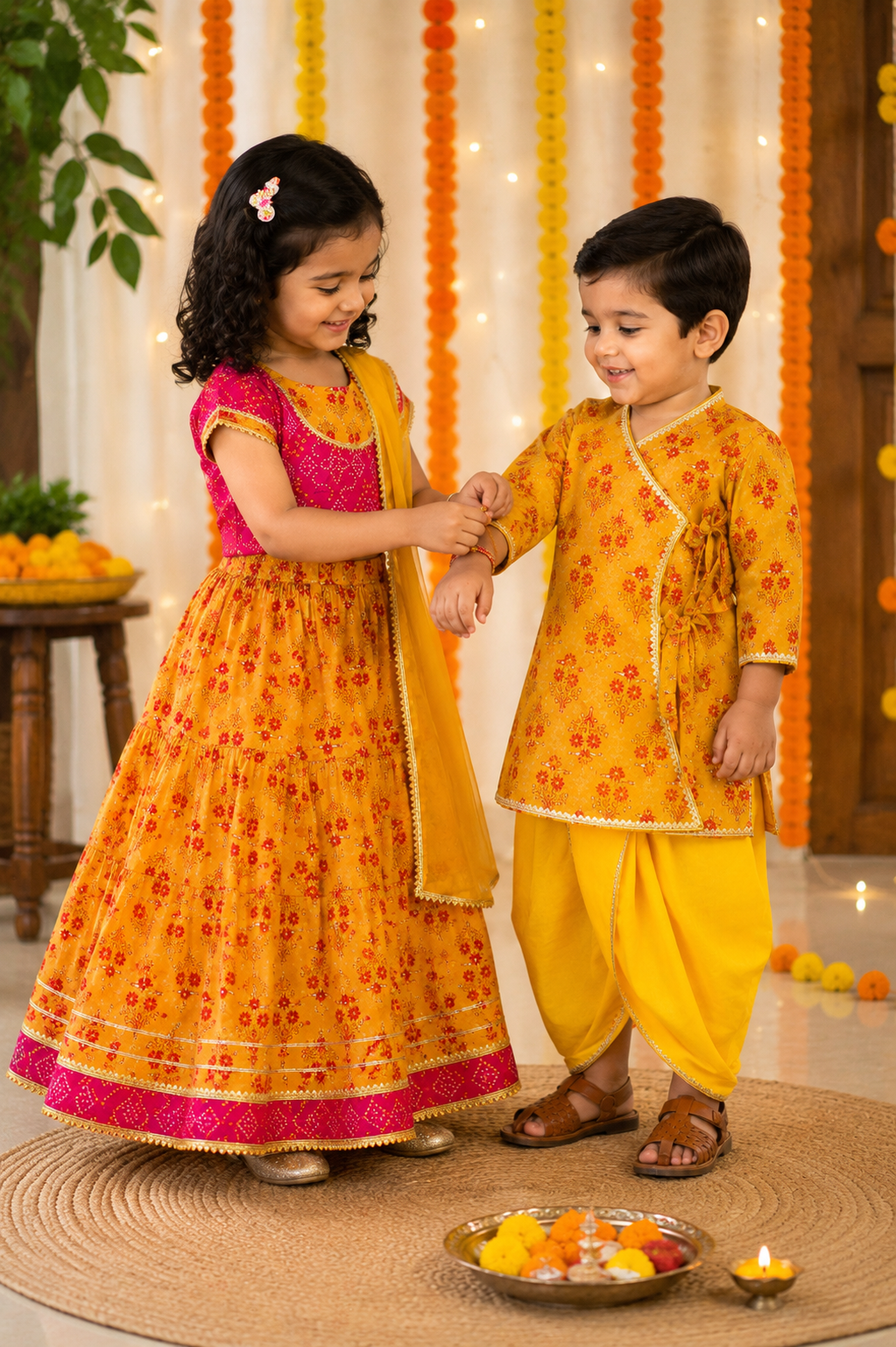 Mustard & Pink Lehenga Choli with Dupatta | Pure Cotton Ethnic Festive Wear Set