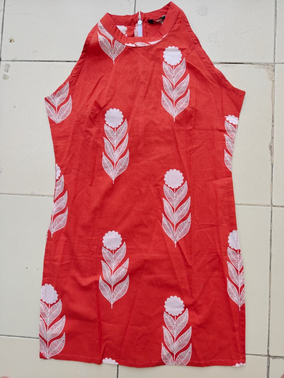 Orange Floral Printed Sleeveless Cotton Top