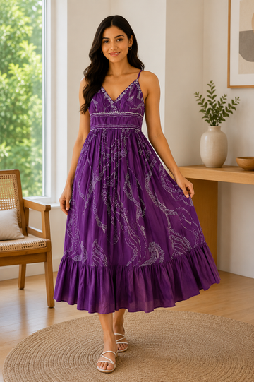 Purple Printed Cotton Dress