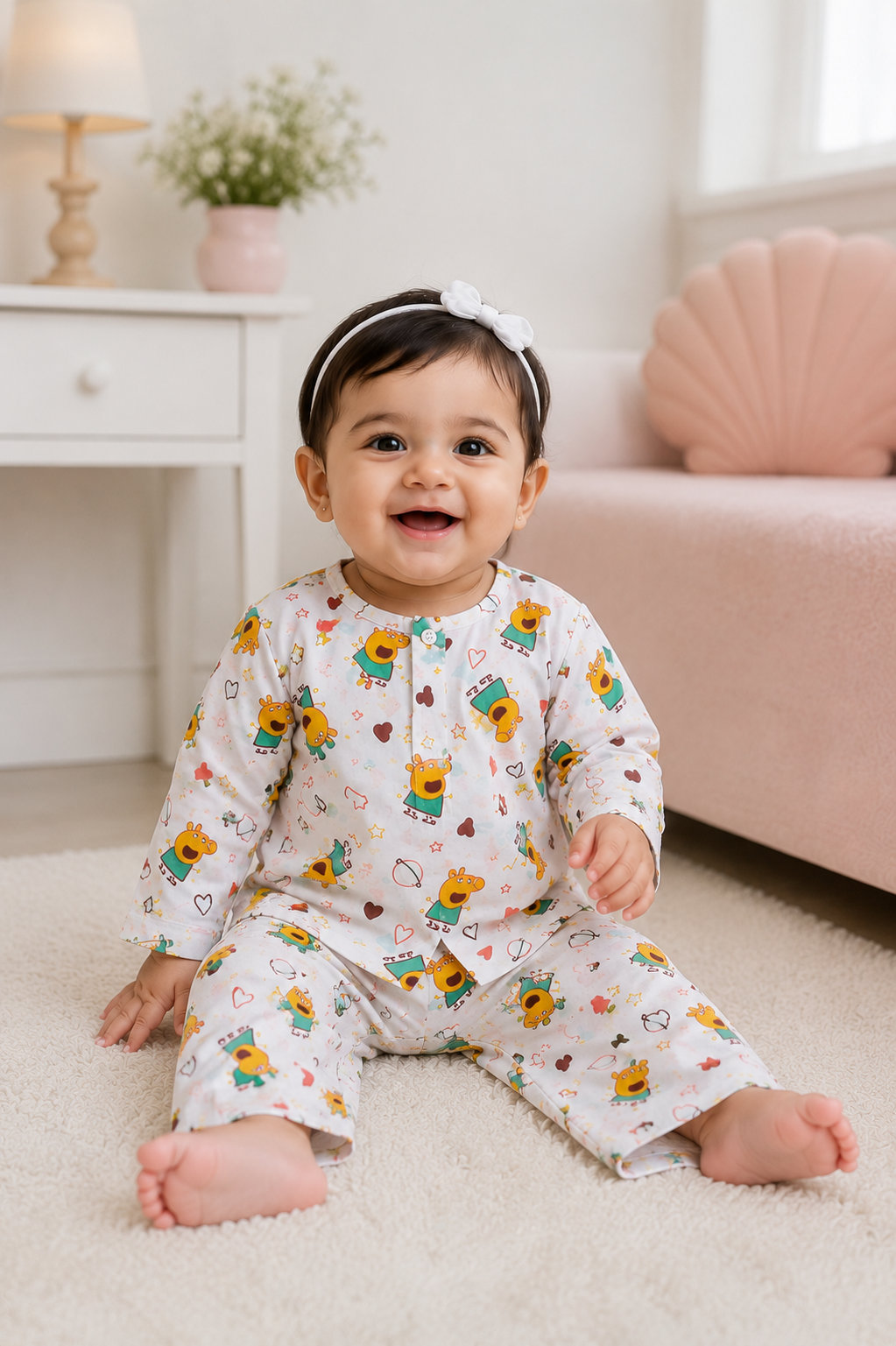 Cartoon Print Cotton Night Suit | Full Sleeve Top & Pyjama Set