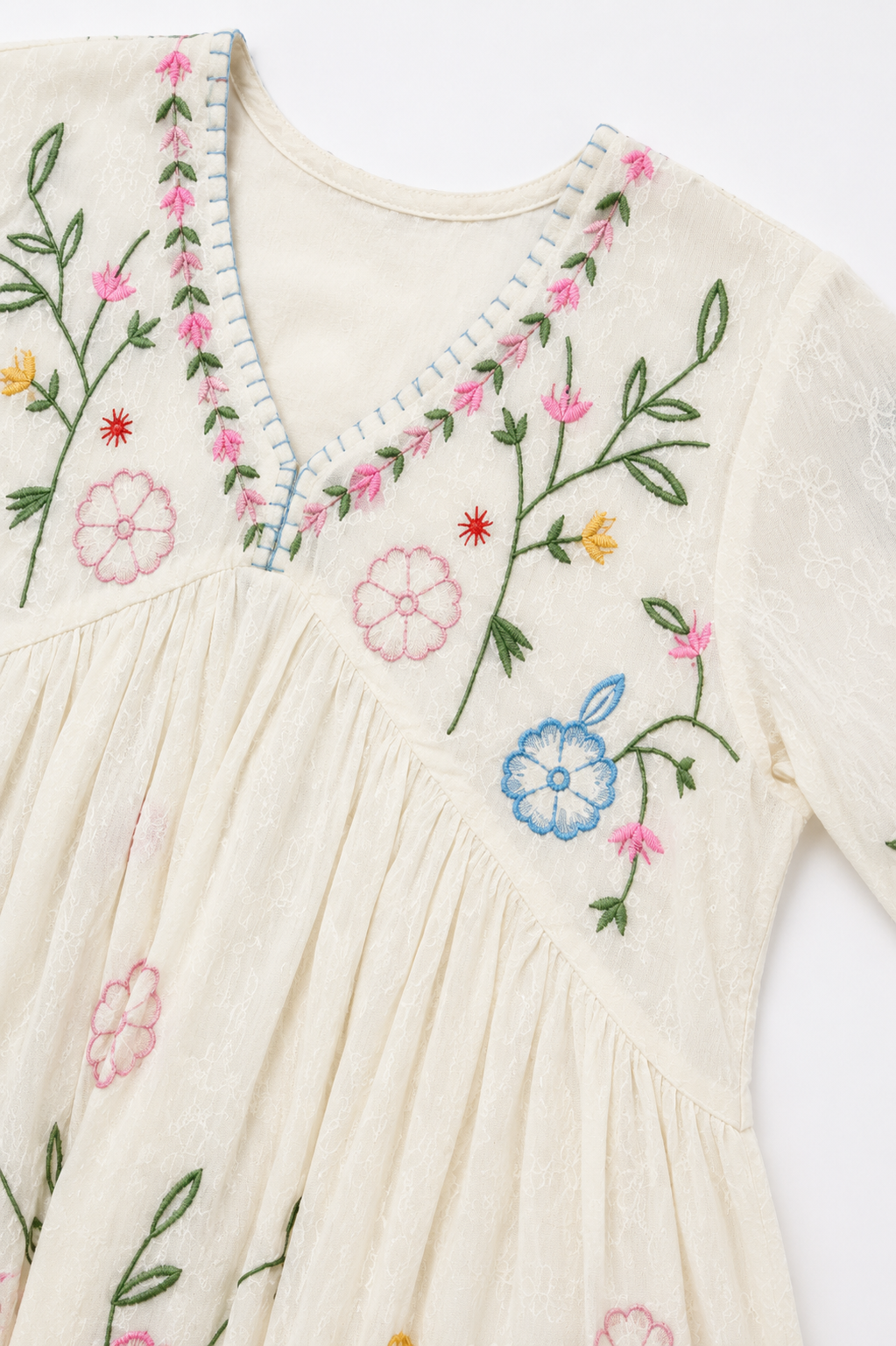 White Floral Embroidered Cotton Tunic