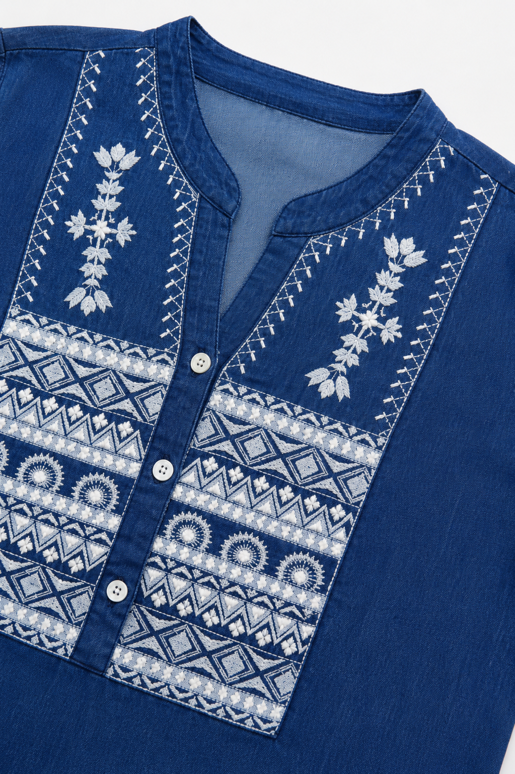 Blue Embroidered Denim Kurti