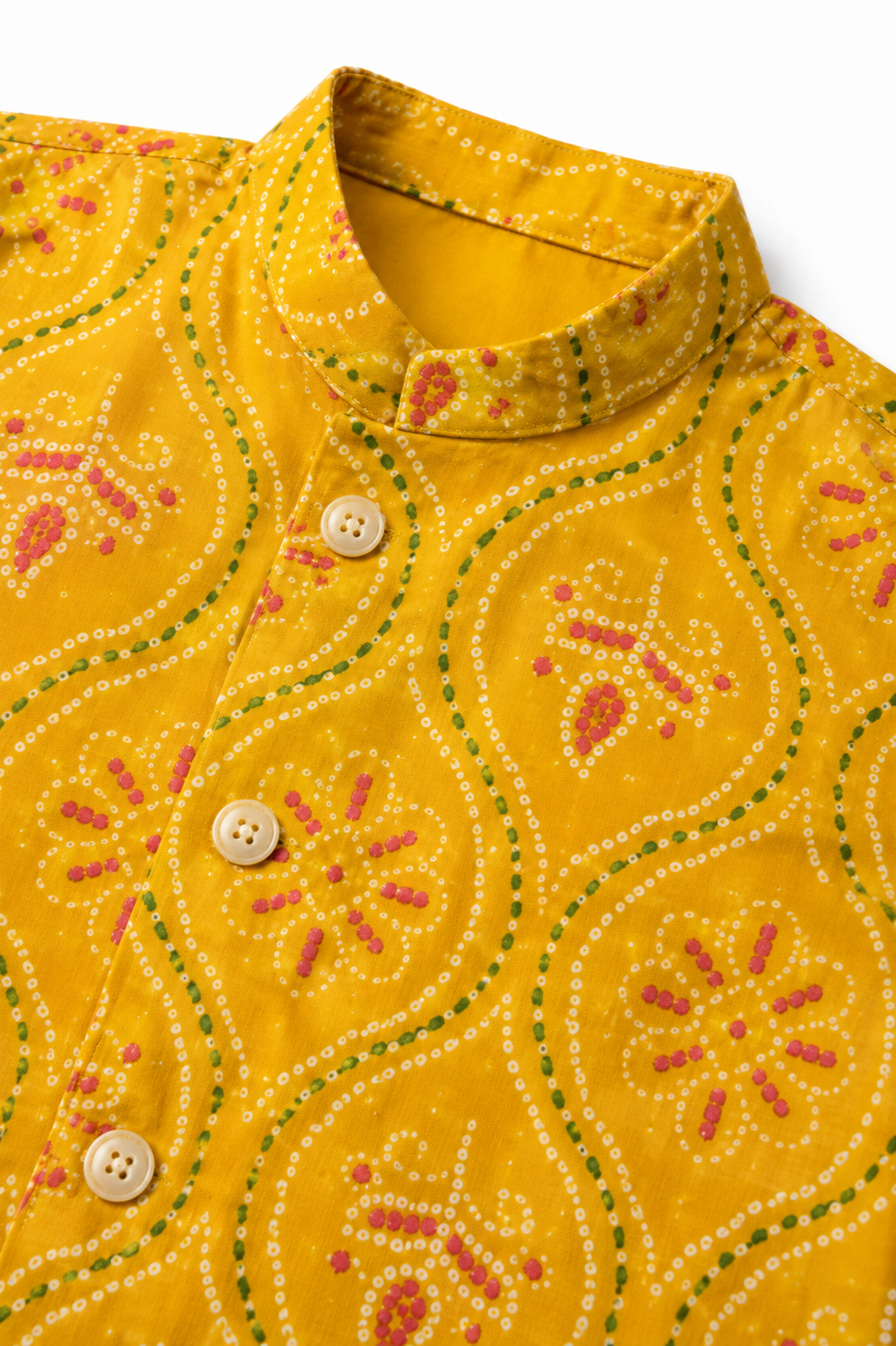 Yellow Cotton Kurta Pajama Set with Printed Nehru Jacket