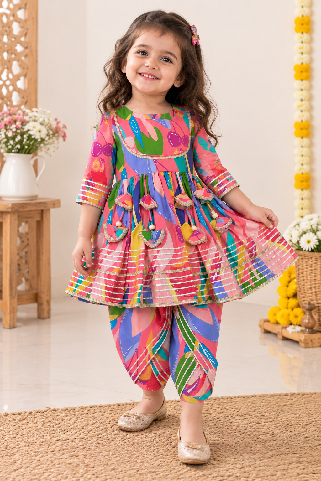 Multicolor Kurti Dhoti Set | Festive Ethnic Wear for Girls
