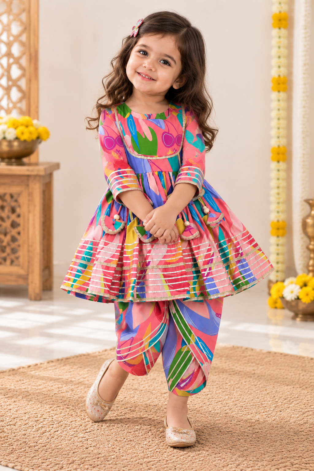 Multicolor Kurti Dhoti Set | Festive Ethnic Wear for Girls