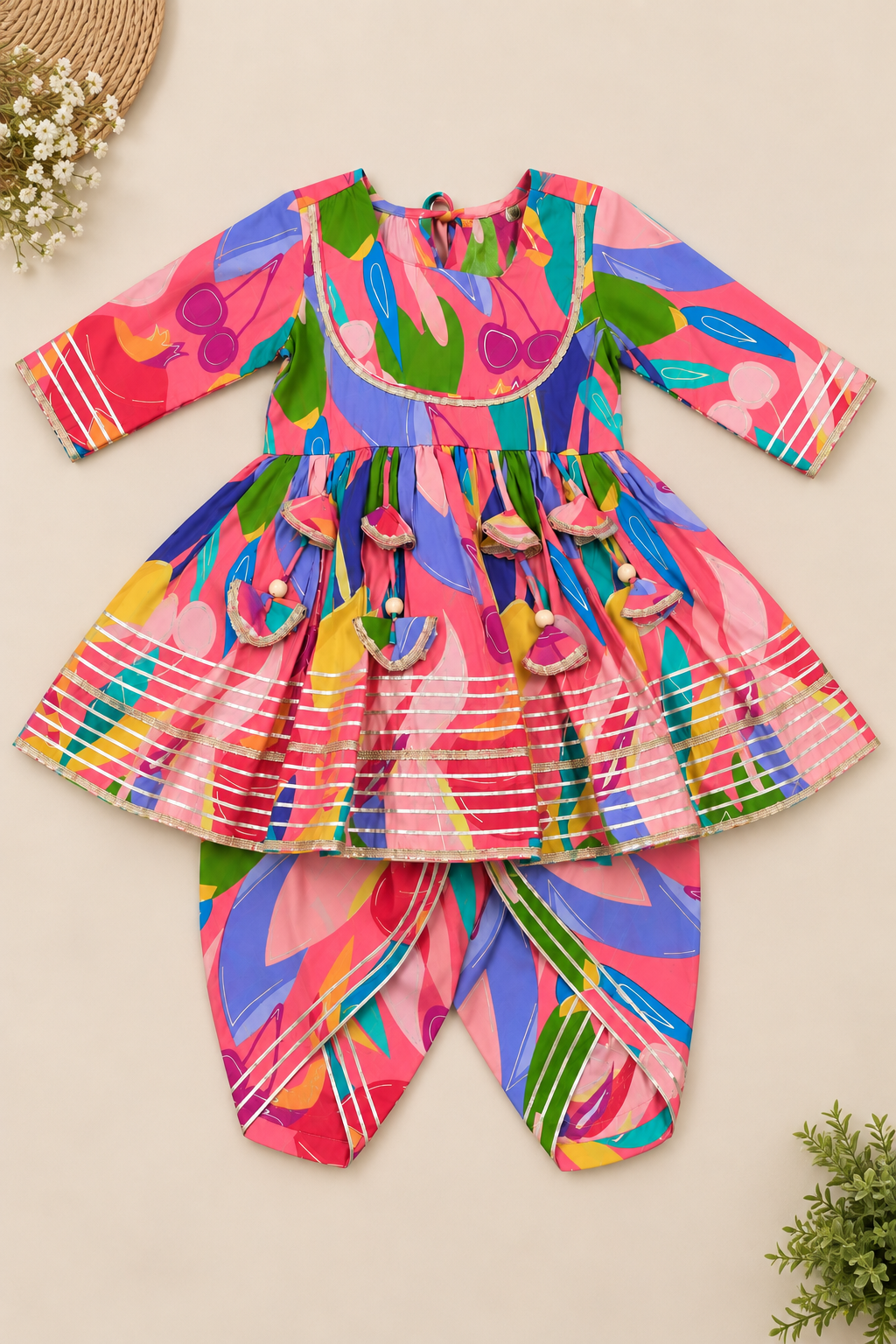 Multicolor Kurti Dhoti Set | Festive Ethnic Wear for Girls