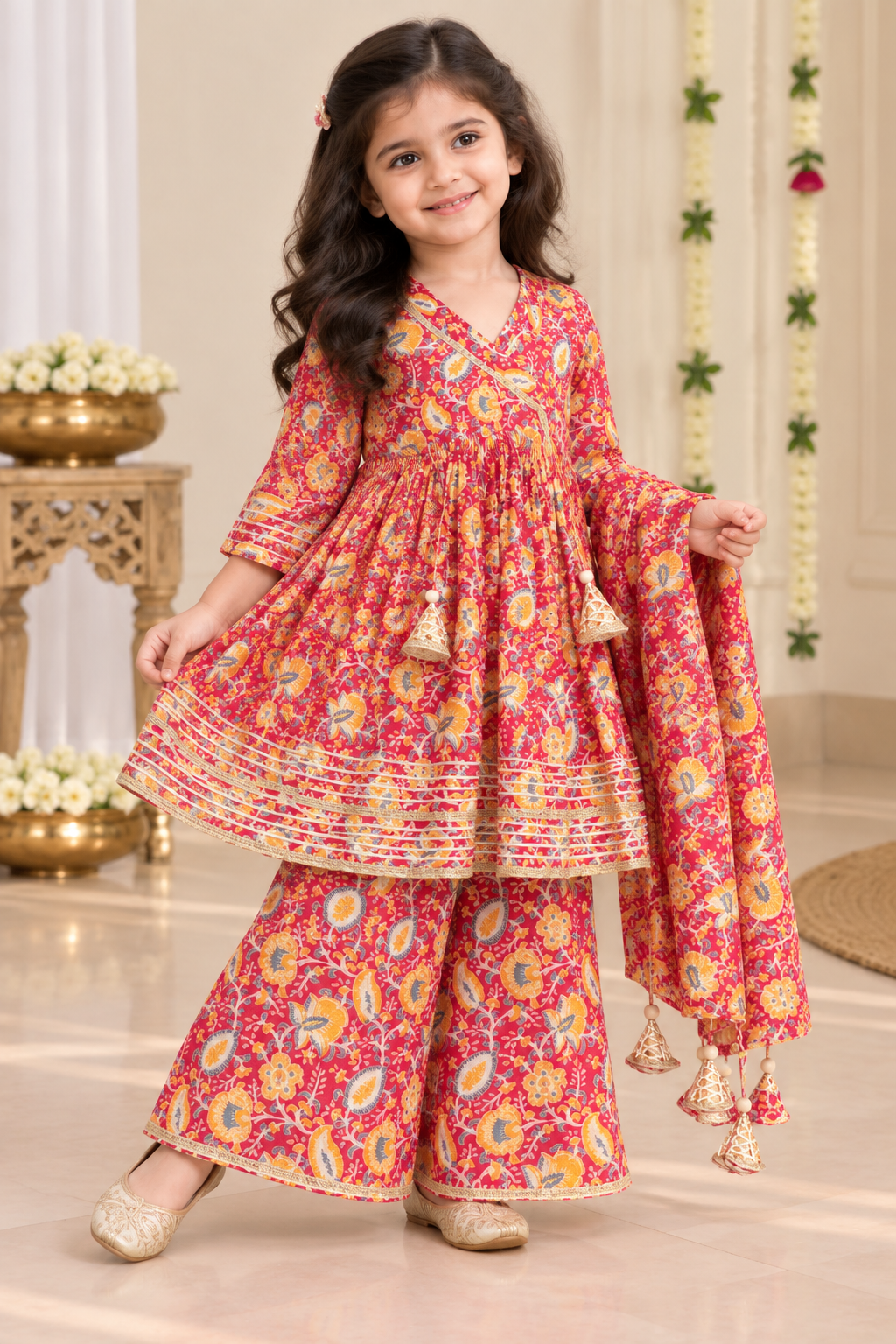 Red Paisley Printed Flared Kurti with Plazo