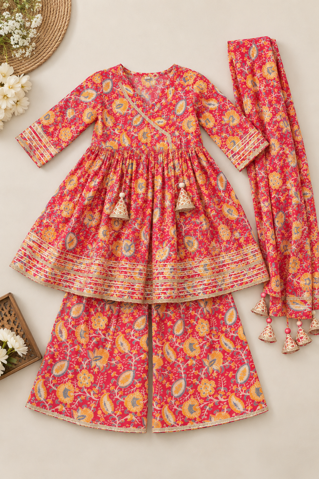Red Paisley Printed Flared Kurti with Plazo