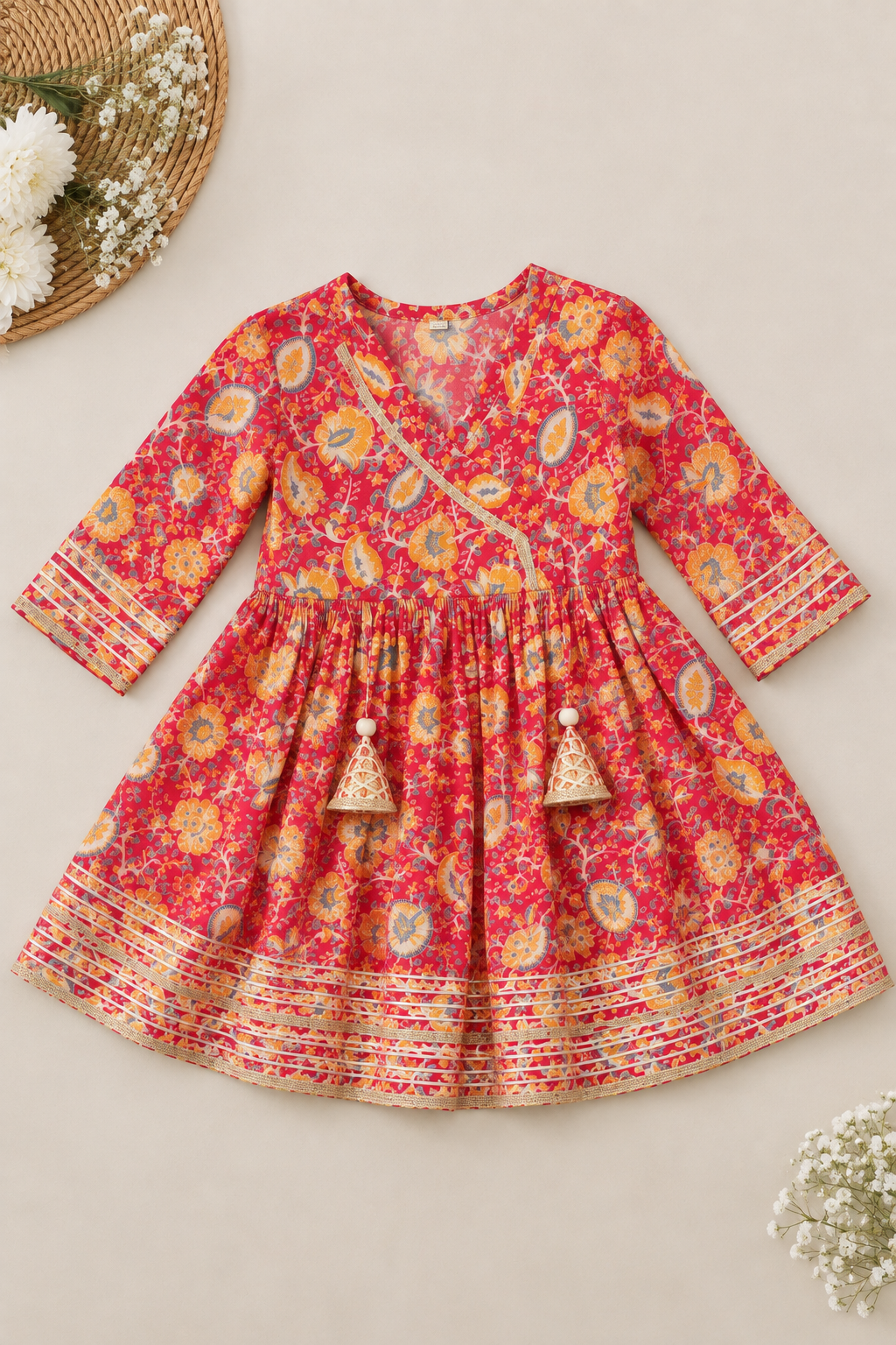 Red Paisley Printed Flared Kurti with Plazo