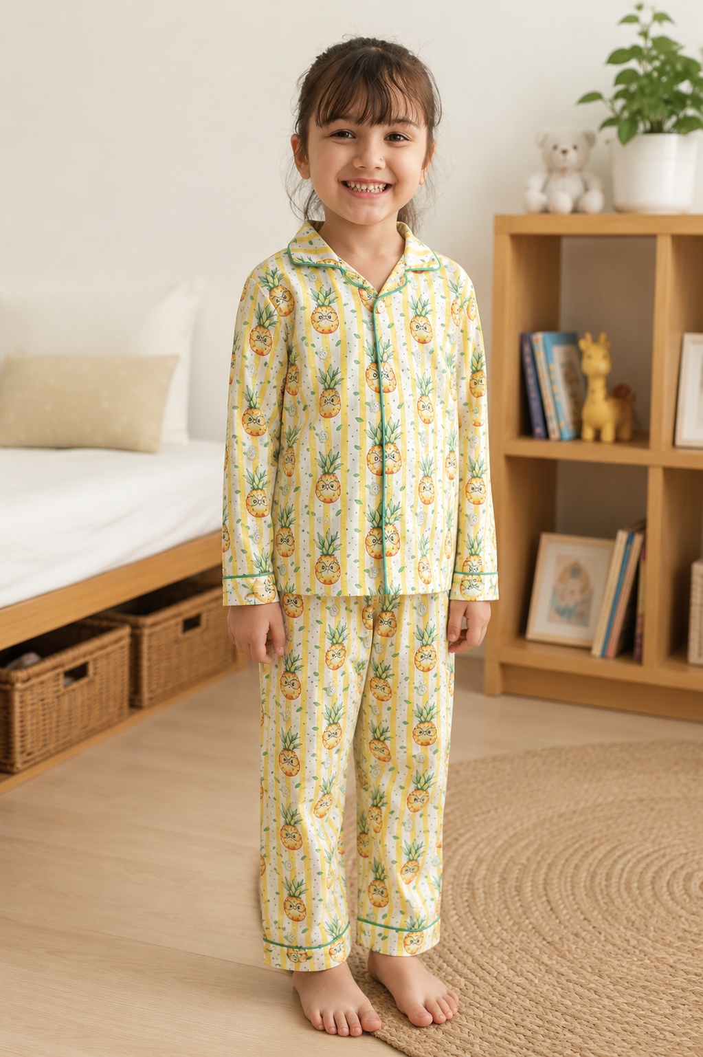 Sunny Pineapple Cotton Night Suit