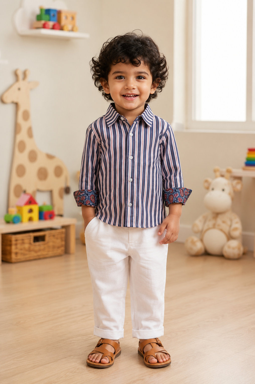 Classic Stripe Shirt & White Trouser Set