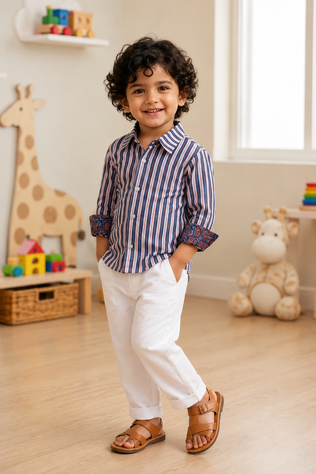 Classic Stripe Shirt & White Trouser Set