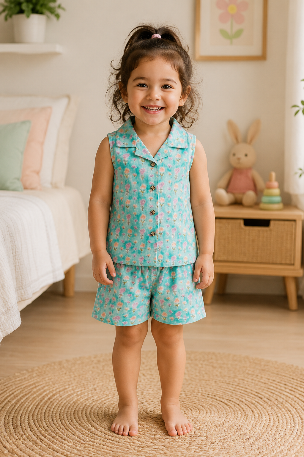 Aqua Floral Cotton Co-ord Set