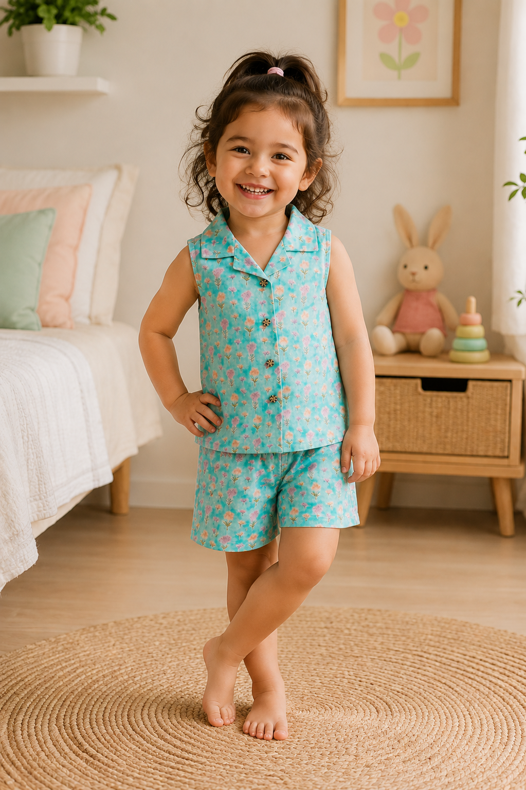 Aqua Floral Cotton Co-ord Set