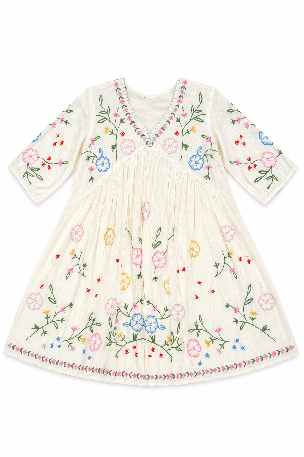 White Floral Embroidered Cotton Tunic