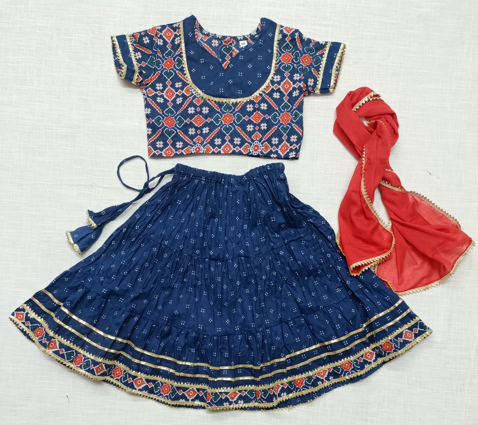 Navy Blue Lehenga Choli with Red Dupatta | Festive Ethnic Wear Set for Girls