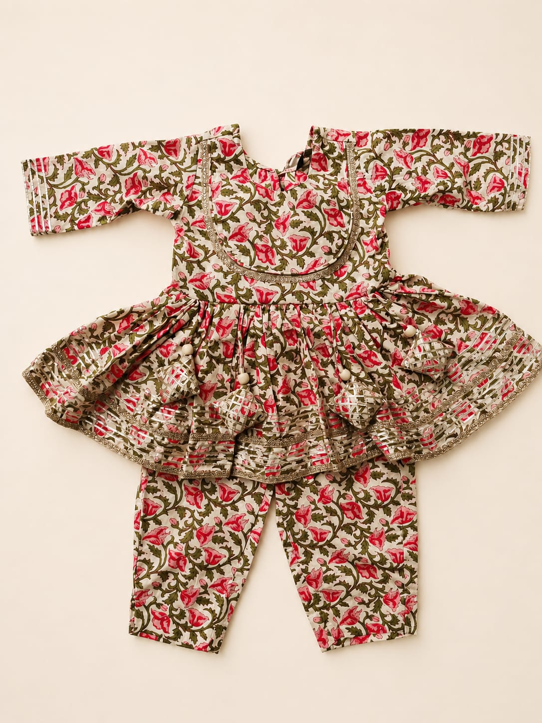 Floral Cotton Peplum Top & Pant Set