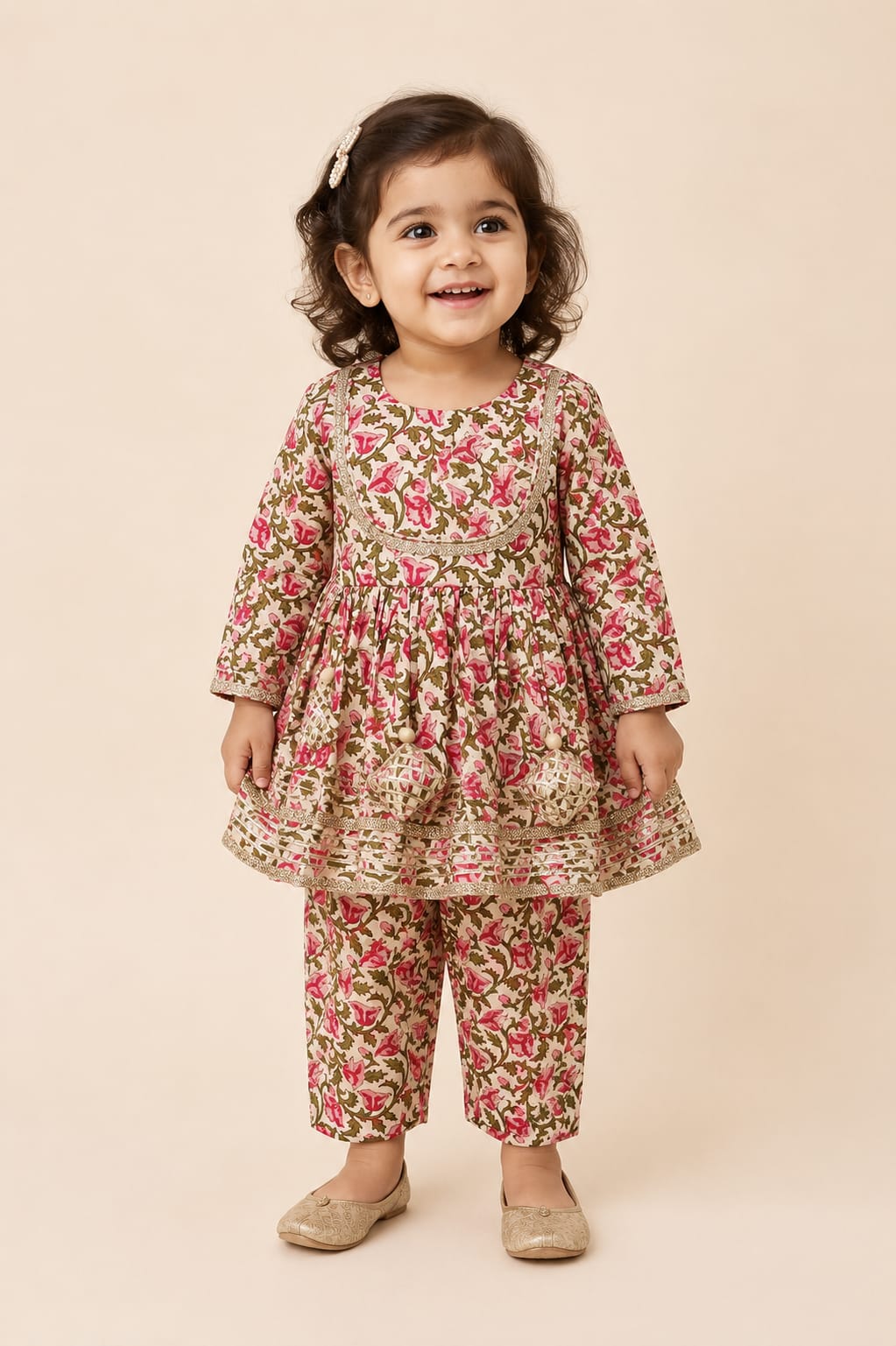 Floral Cotton Peplum Top & Pant Set