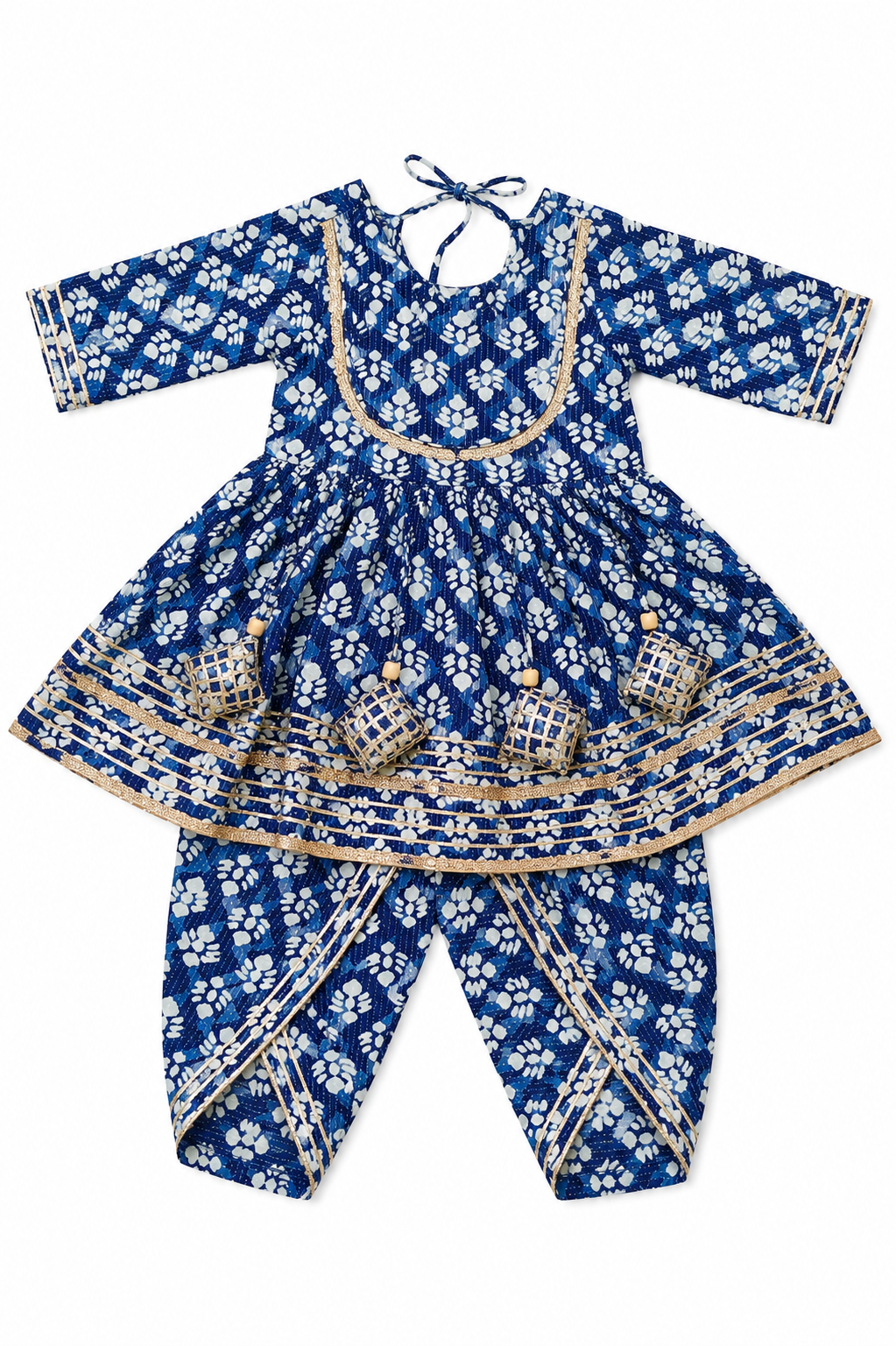 Blue Printed Peplum Kurti with Dhoti Pants | Pure Cotton Ethnic Set