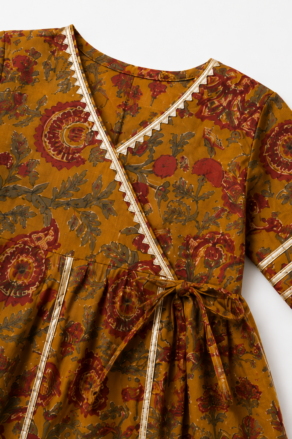 Mustard Floral Peplum Kurti with Sharara Pants | Pure Cotton Ethnic Set