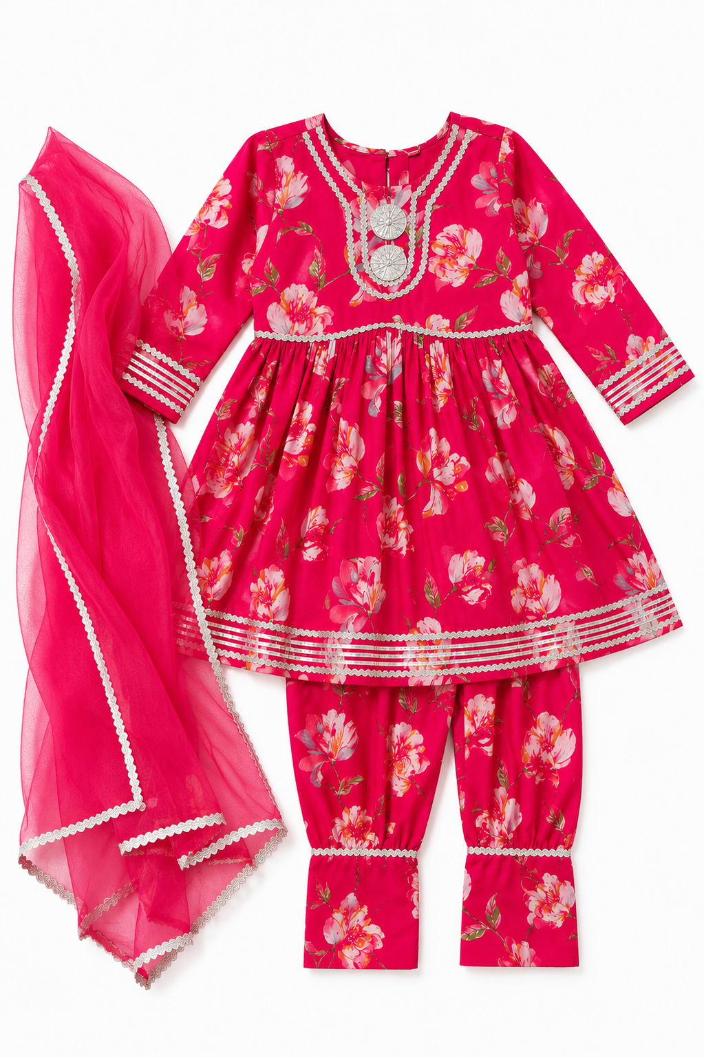 Floral Printed Cotton Kurta Patiala Set with Dupatta | Ethnic Suit Set for Girls