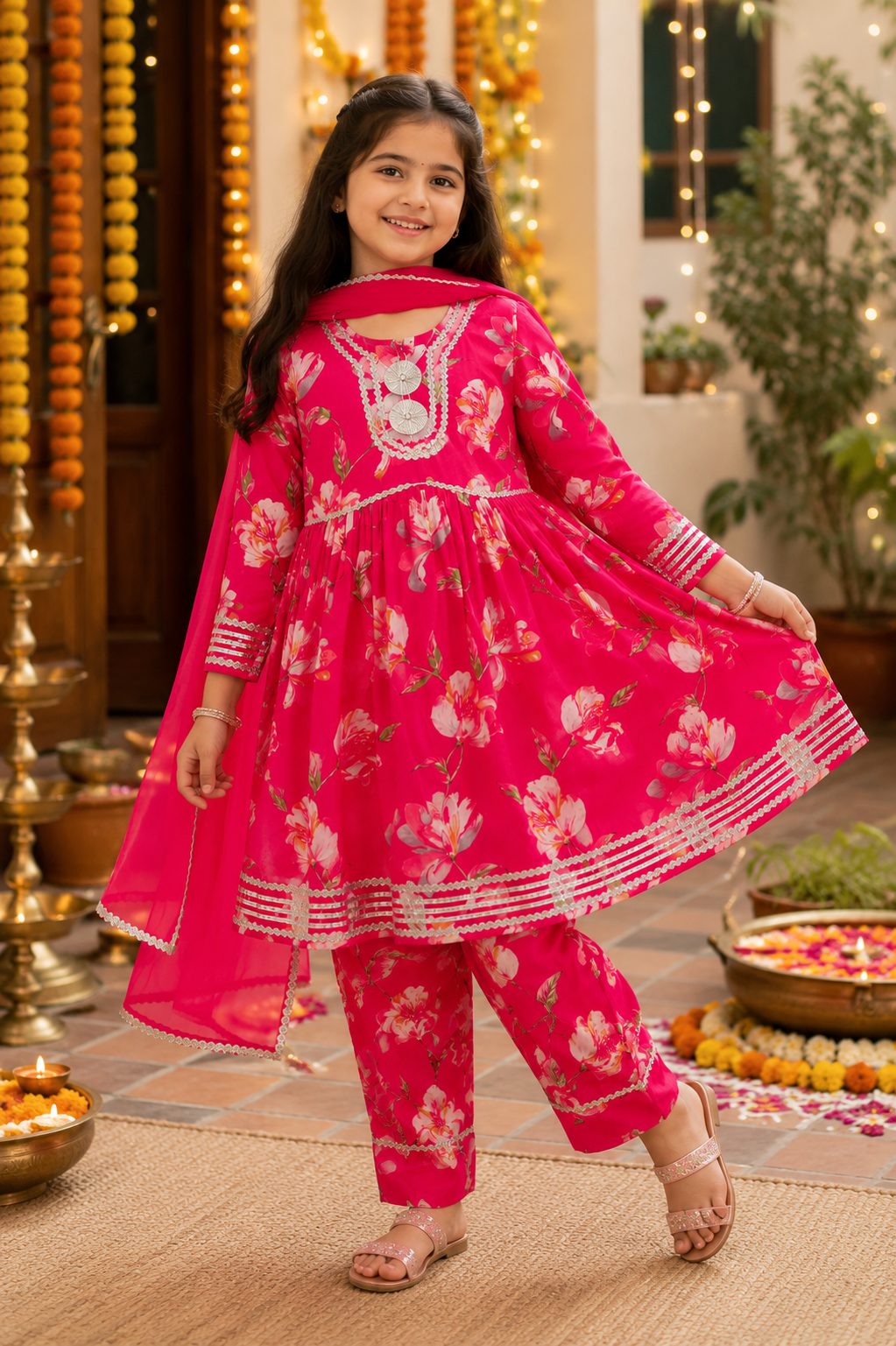 Floral Printed Cotton Kurta Patiala Set with Dupatta | Ethnic Suit Set for Girls
