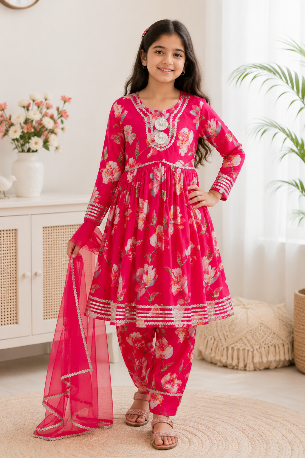 Floral Printed Cotton Kurta Patiala Set with Dupatta | Ethnic Suit Set for Girls