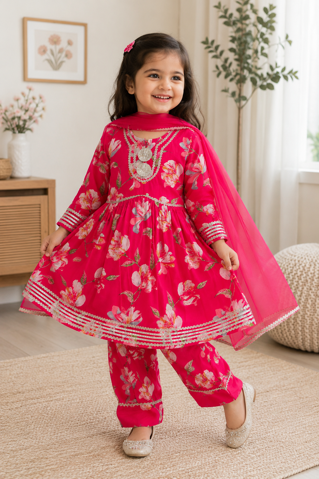 Floral Printed Cotton Kurta Patiala Set with Dupatta | Ethnic Suit Set for Girls