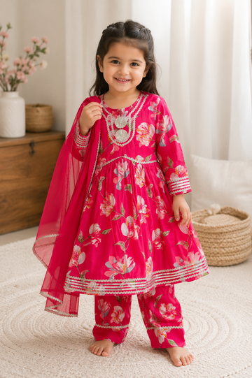 Floral Printed Cotton Kurta Patiala Set with Dupatta | Ethnic Suit Set for Girls