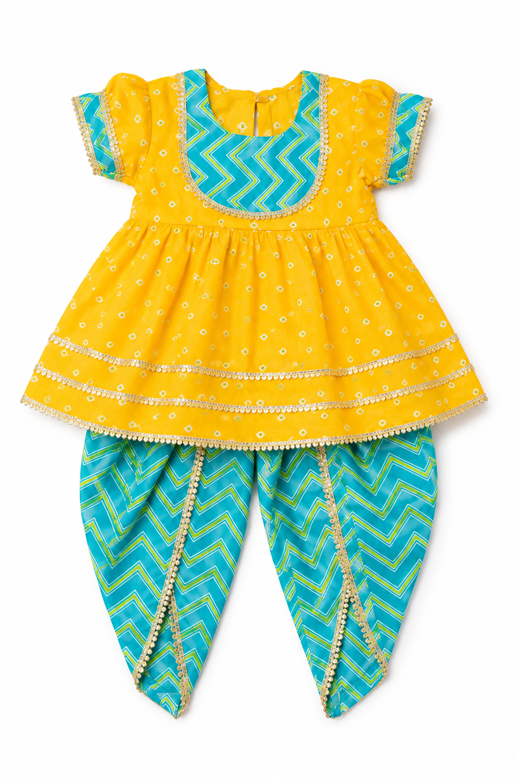Yellow & Blue Kurti Dhoti Set