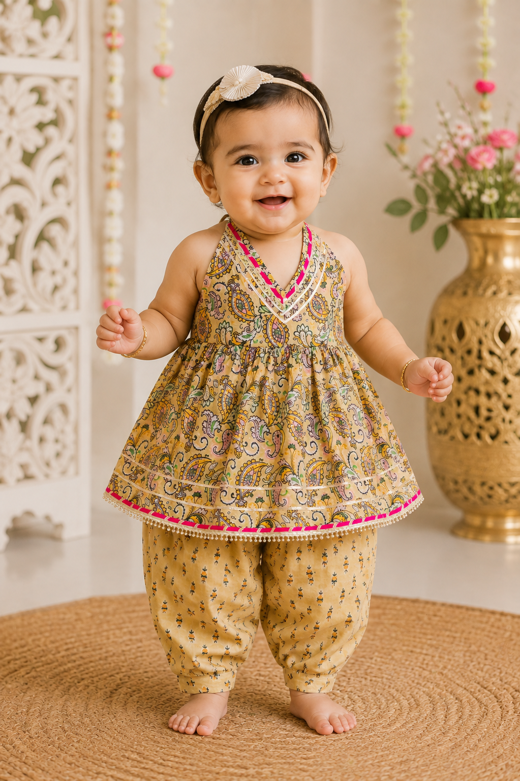 Yellow Halter Neck Top & Pants Set