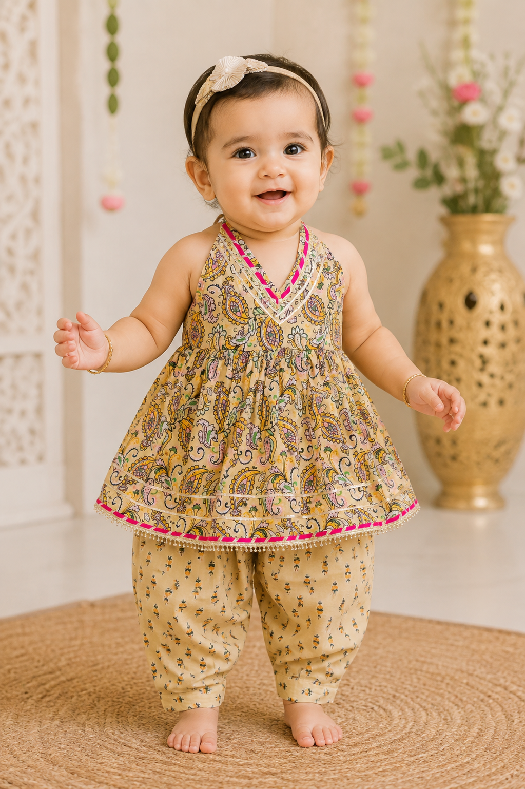 Yellow Halter Neck Top & Pants Set