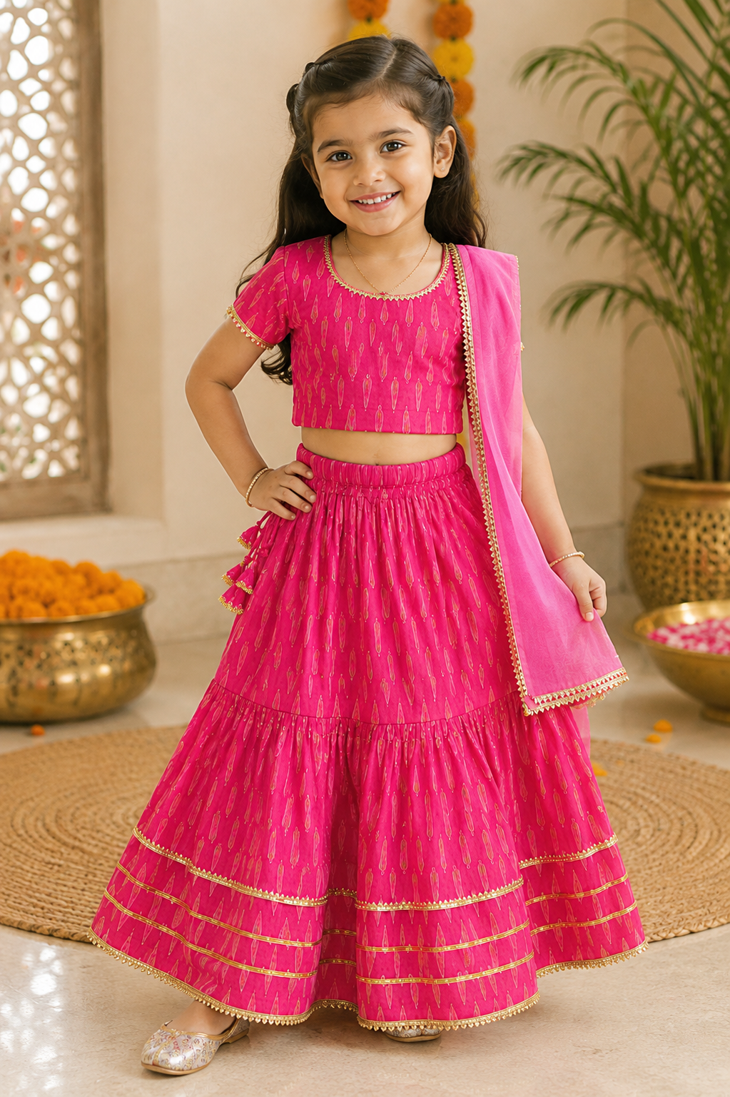 Pink Printed Lehenga Choli with Dupatta