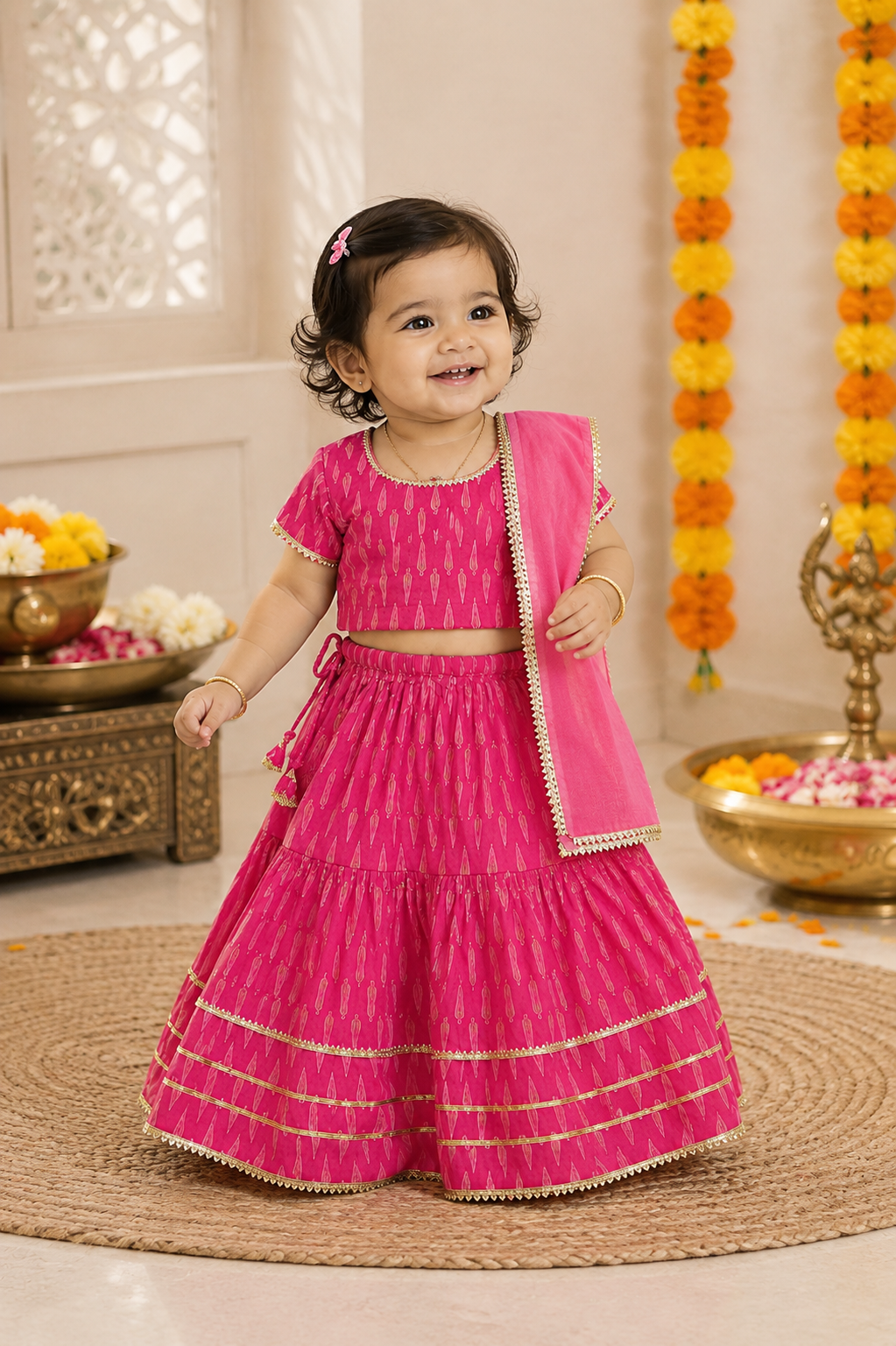 Pink Printed Lehenga Choli with Dupatta