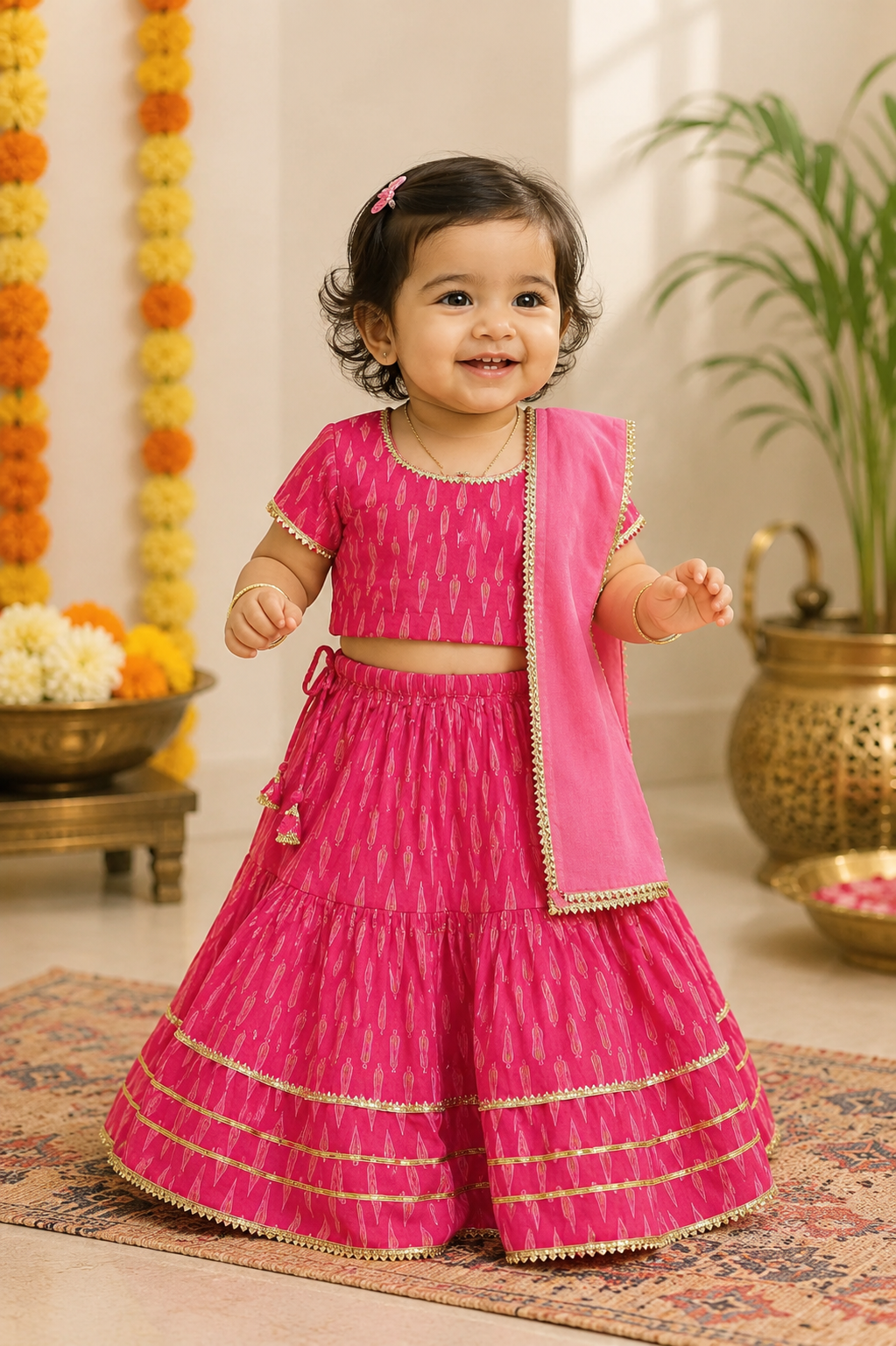 Pink Printed Lehenga Choli with Dupatta