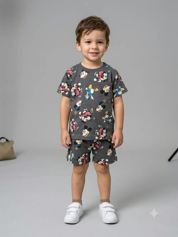 Mickey Mouse Printed T-Shirt & Shorts Co-ord Set