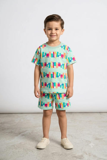 Multicolour Printed T-Shirt & Shorts Co-ord Set