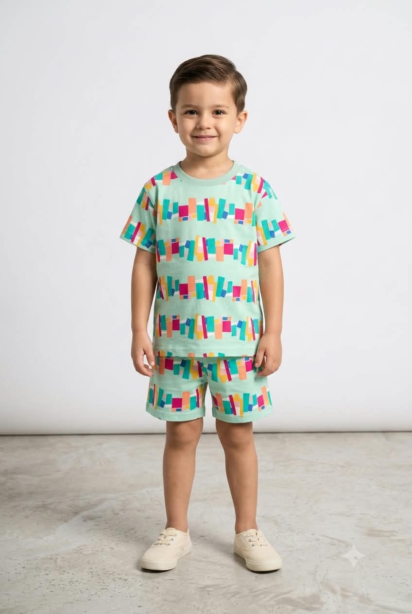 Multicolour Printed T-Shirt & Shorts Co-ord Set