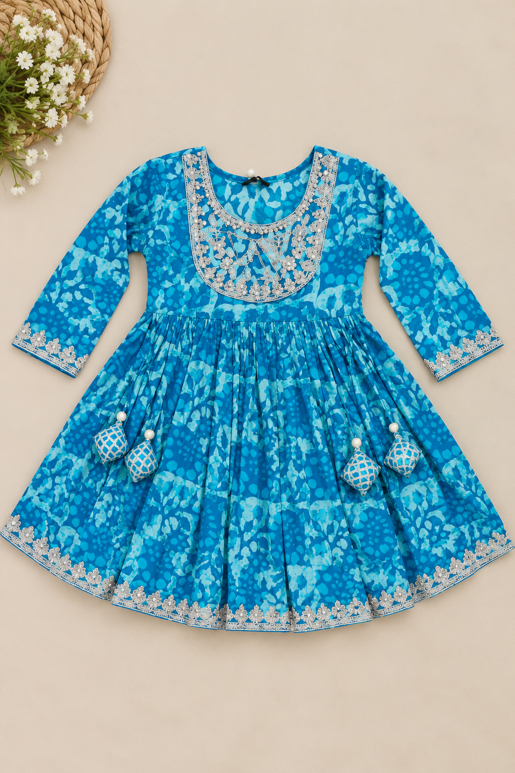 Blue Batic Print Kurti Sharara Set