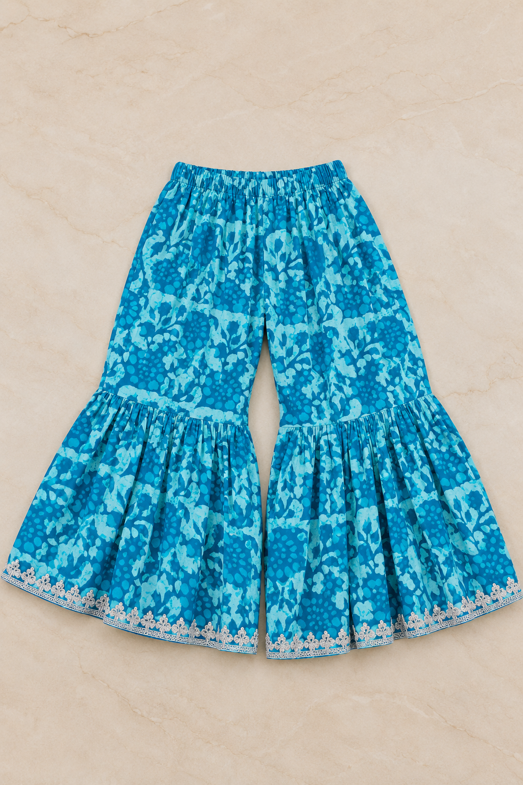Blue Batic Print Kurti Sharara Set